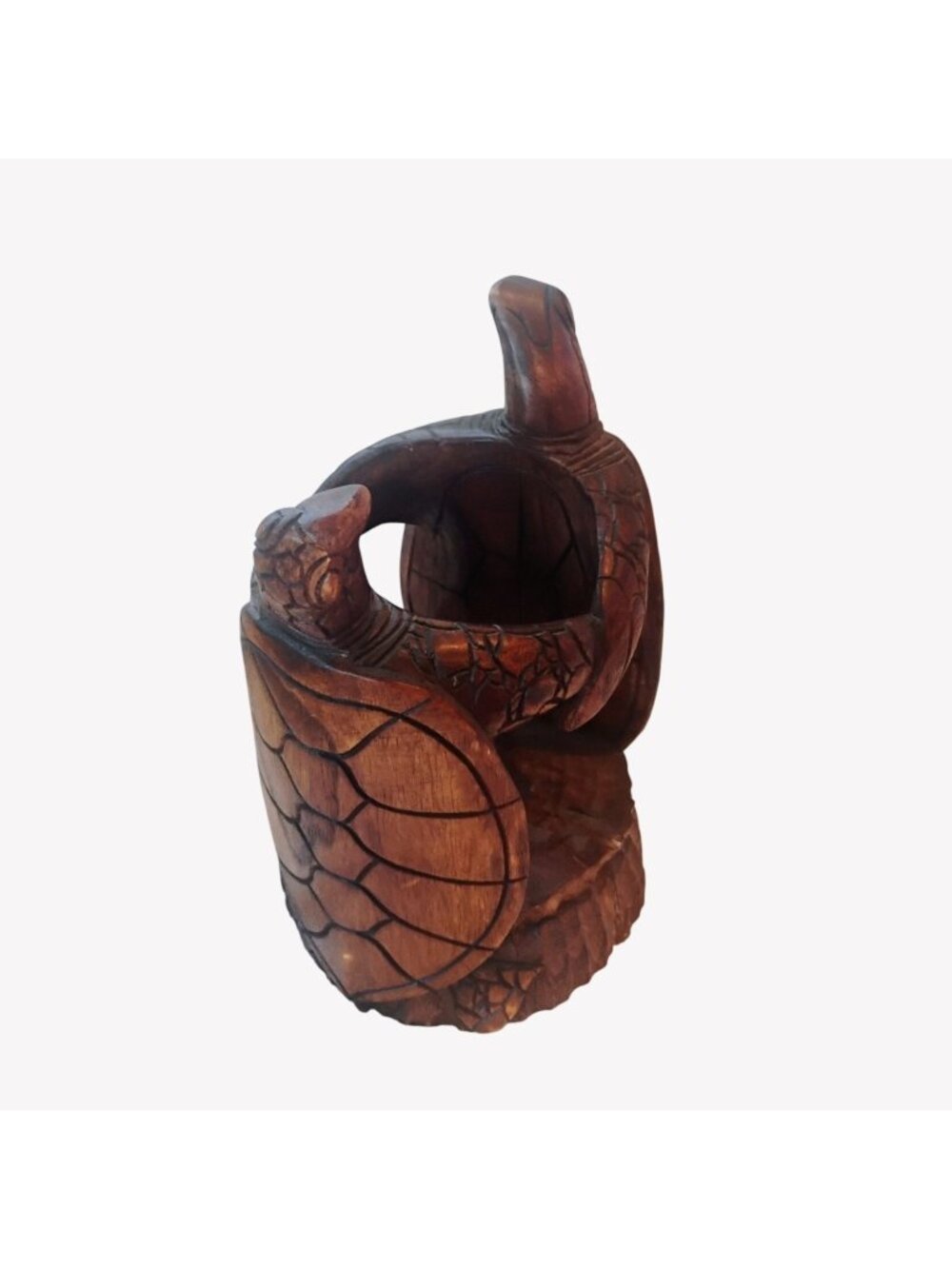 Hand Carved Hawaiian Monkey Pod Wood Honu Sea Turtle Wine Holder - READ